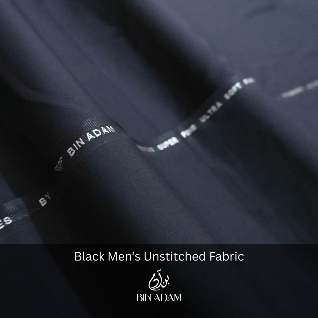 Black unstitched men’s salwar kameez fabric – Super Fine Ultra Soft premium wash and wear by Bin Adam Textiles