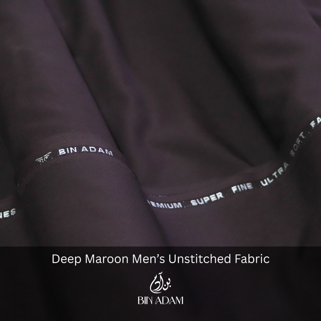 Deep Maroon unstitched men’s salwar kameez fabric – Super Fine Ultra Soft premium wash and wear by Bin Adam Textiles
