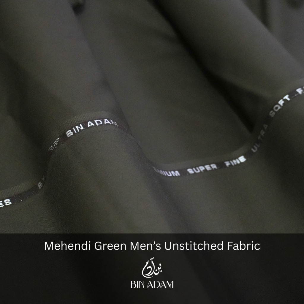 Mehendi Green unstitched men’s salwar kameez fabric – Super Fine Ultra Soft premium wash and wear by Bin Adam Textiles