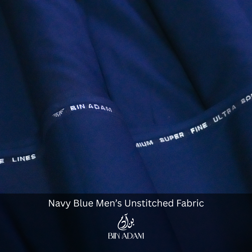 Navy Blue unstitched men’s salwar kameez fabric – Super Fine Ultra Soft premium wash and wear by Bin Adam Textiles